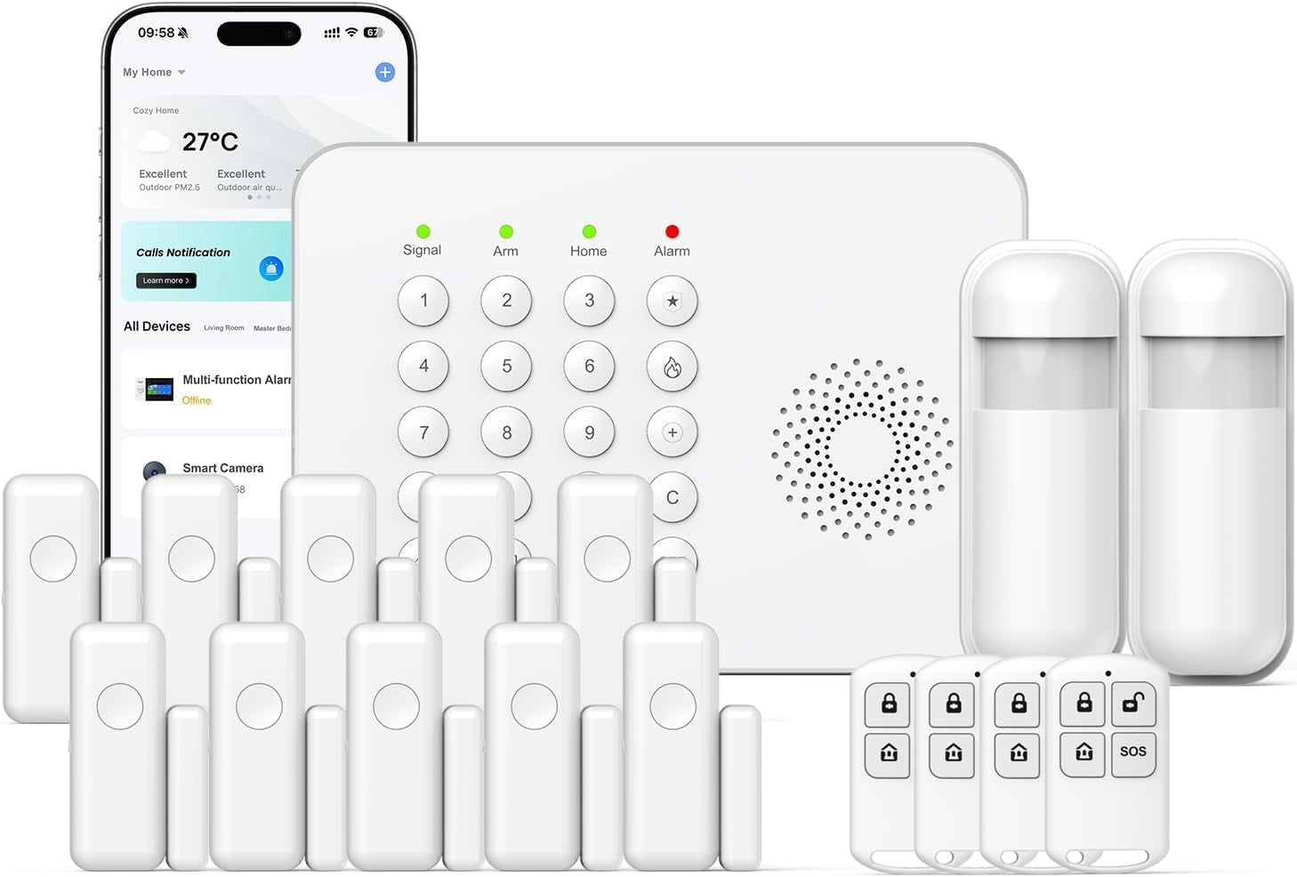 Wireless Home Security System Wifi/4G Home Alarm System with Phone APP Alert | Voice Control | No Subscription Fees | 24/7 Monitoring | Alexa Compatible