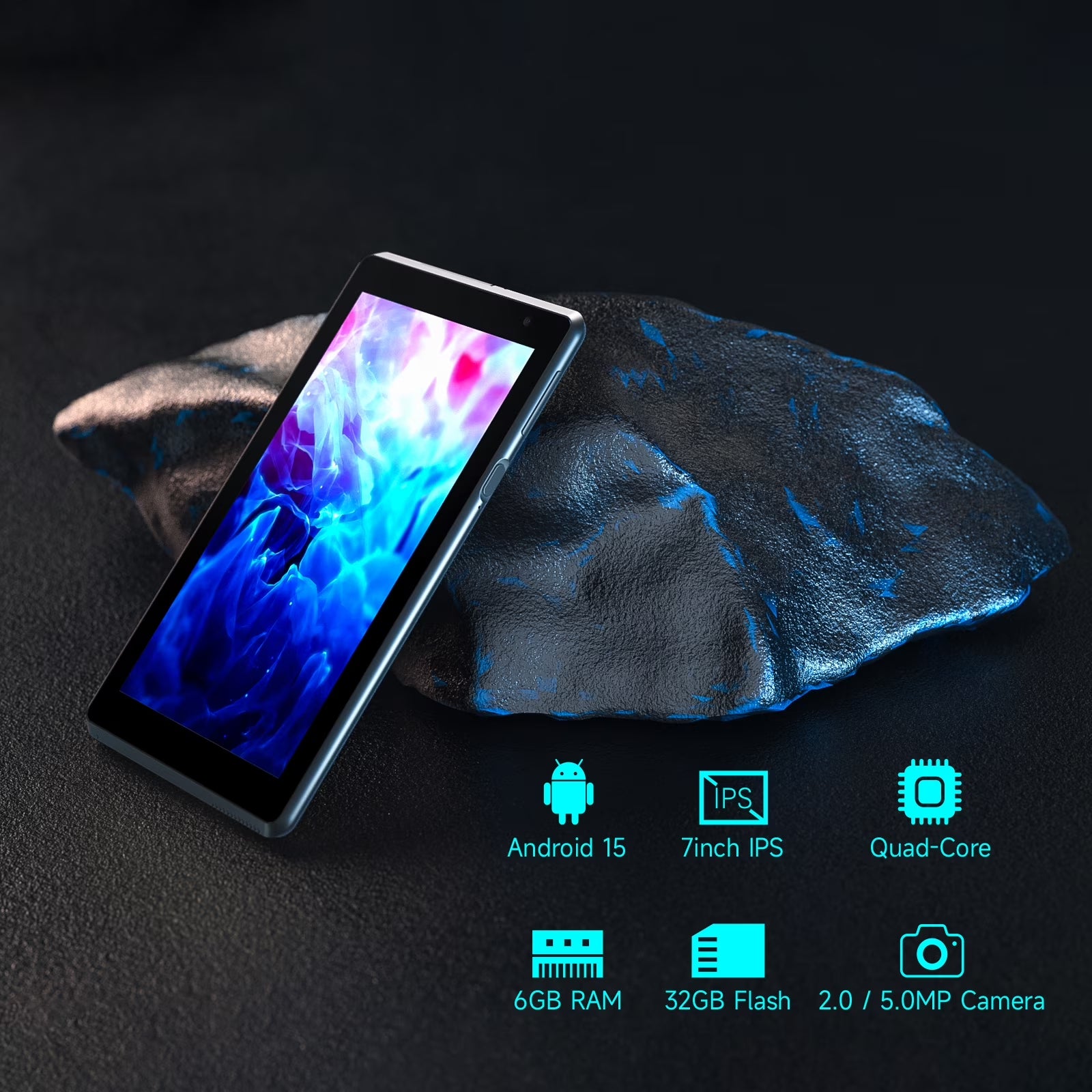 Tablets 7 Inch Android 15 Tablet 8GB RAM 32GB ROM Computer Tablet for Kids, Bluetooth, 2.4G Wifi Tab, Black