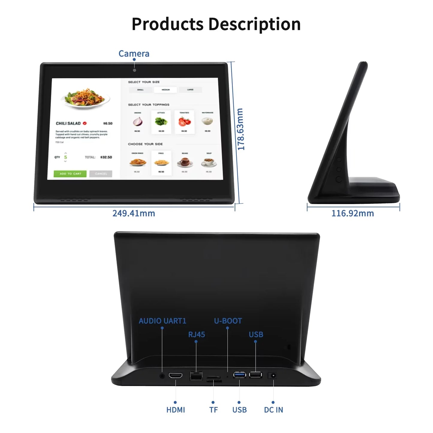 L-Shape 10 Inch Horizontal Screen Android 14 Tablet,Wifi+Bt+Ethernet,Google Play,Kiosk Display