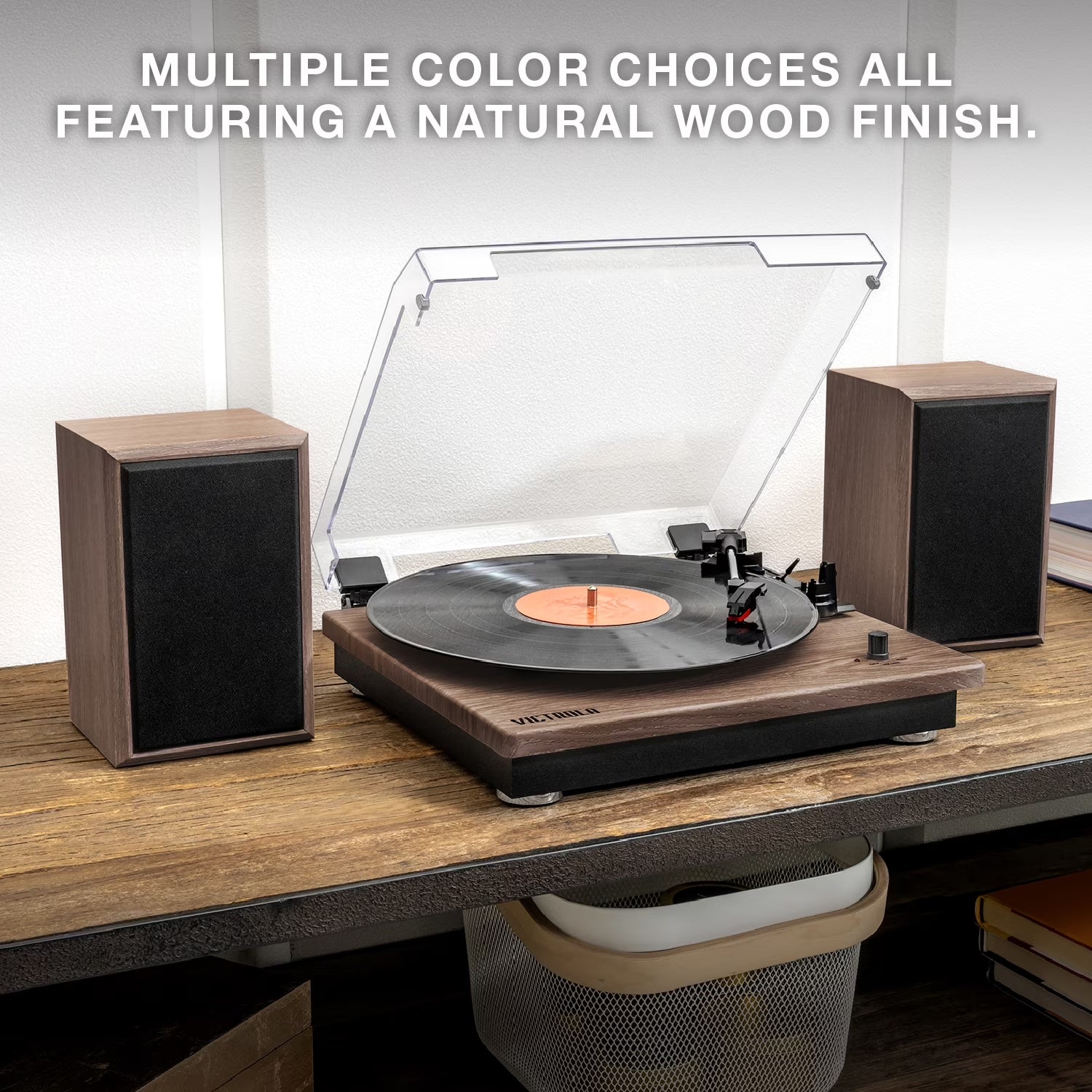 Montauk Bluetooth Turntable System with Bookshelf Speakers (Black)