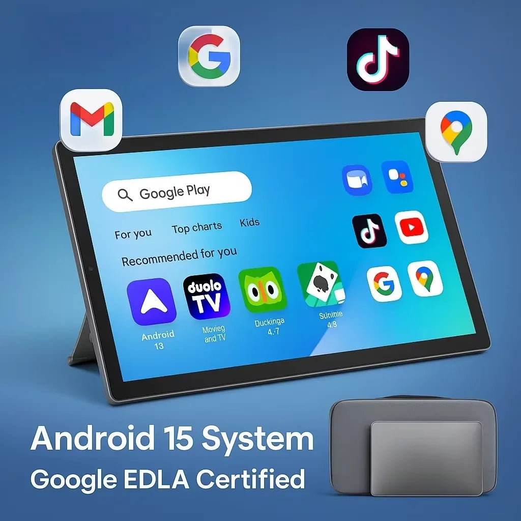 Android 15 Tablet Touch Screen PC with Foldable Stand & Bag ,Built-In Battery,Google Play