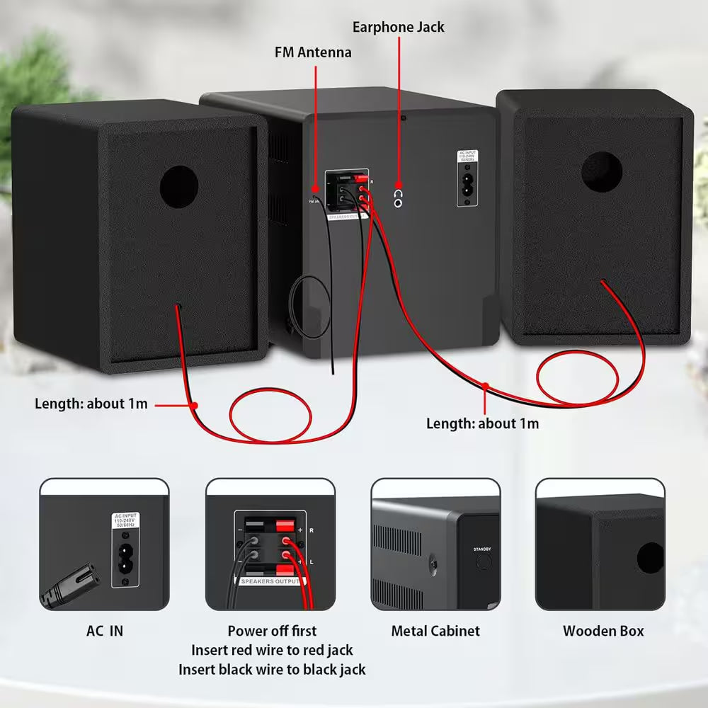 30W Hifi Home Stereo System-Cd Player, FM Radio, Bluetooth, AUX/USB, Earphone Jack, Remote Control