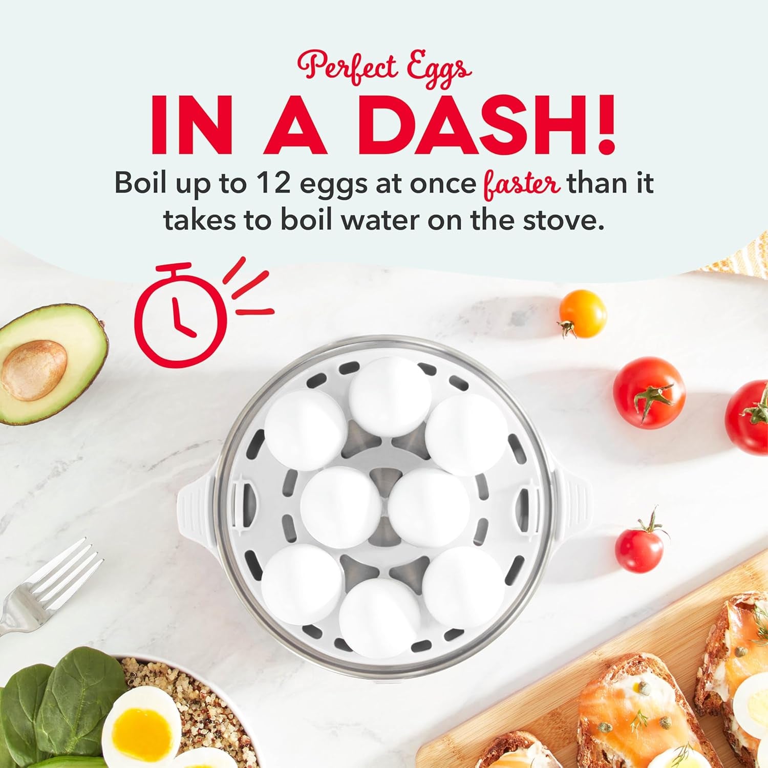 Deluxe Rapid Egg Cooker for Hard Boiled, Poached, Scrambled Eggs, Omelets, Steamed Vegetables, Dumplings & More, 12 Capacity, with Auto Shut off Feature - White