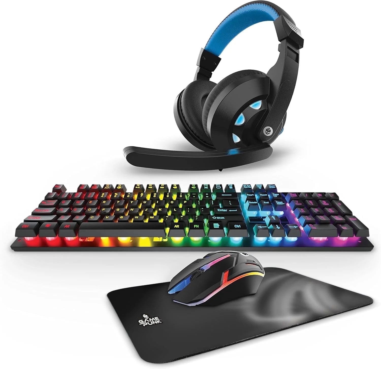GAMEPUNK 4-Piece Pro Gaming PC Accessories Bundle with Mouse, Mousepad, Keyboard, and Headset