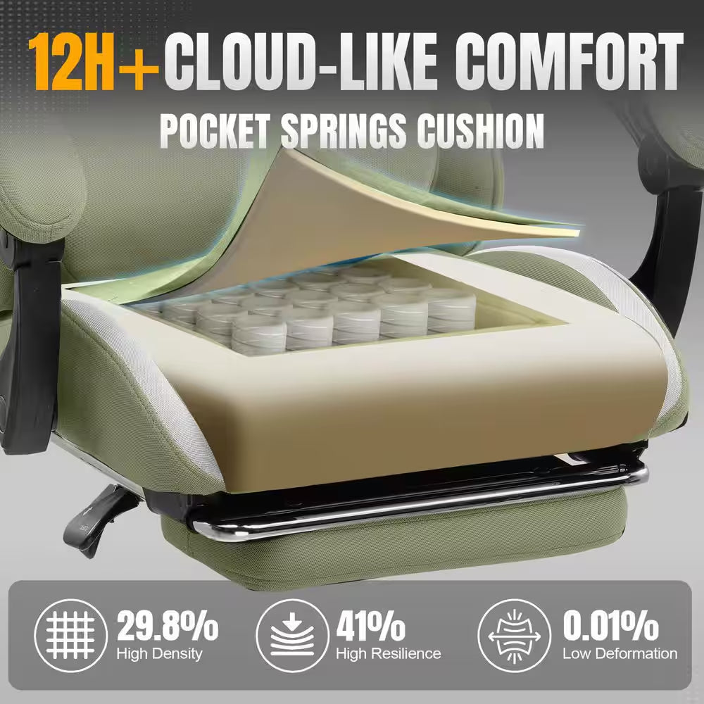 Breathable Fabric Computer Chair with Footrest and Pocket Spring Cushion Ergonomic Gaming Chair, Green