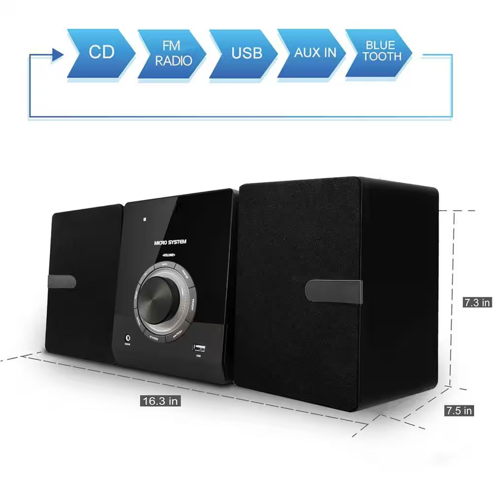 Compact 30W Stereo System-Cd Player, Bluetooth, FM Radio, USB, AUX, Earphone Port, Dsp-Tech, Remote (New Version)