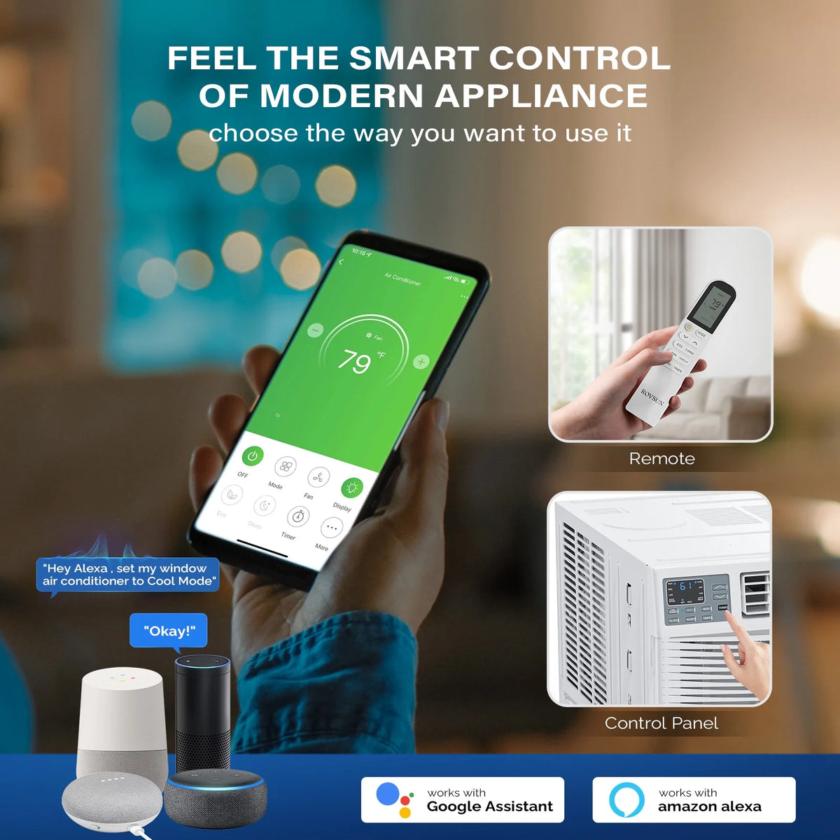 Window Air Conditioner with Heat, 8000 BTU Window AC Unit & Heater Combo with APP & Voice Smart Control, Timer Function & Easy Installation Kit, 115V/60Hz