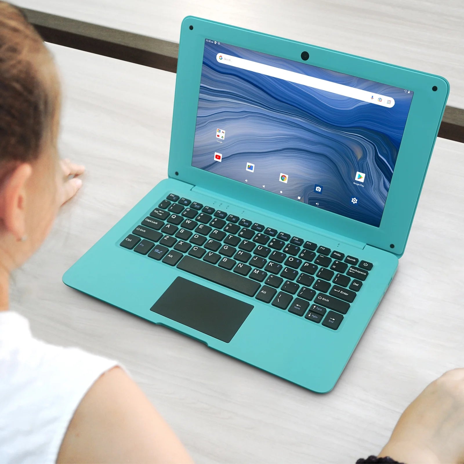 T&C Laptop Computer-10.1" Inch Kids Laptop Powered by Android 7.1.1 OS, 2Gb Ram +32Gb, Bluetooth, Wi-Fi- Blue