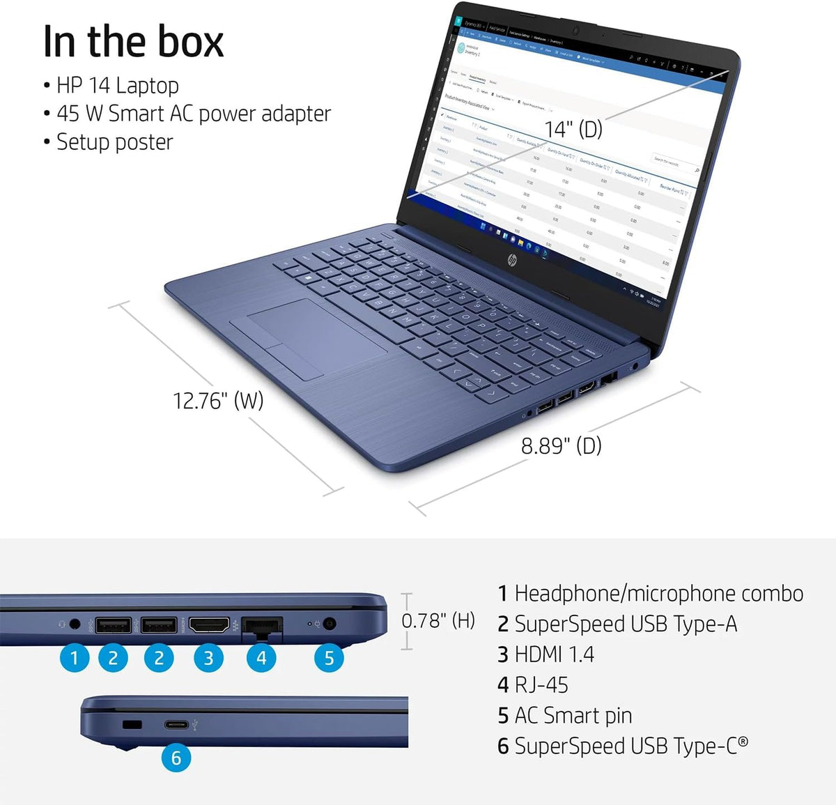 Portable Laptop (Include 1 Year Microsoft 365), 14’’ HD Display, 8GB RAM, 64GB Emmc, Intel Quad-Core N4120, Student and Business, Webcam, HDMI, Wi-Fi, RJ-45, Windows 11 Home, Grayish Blue