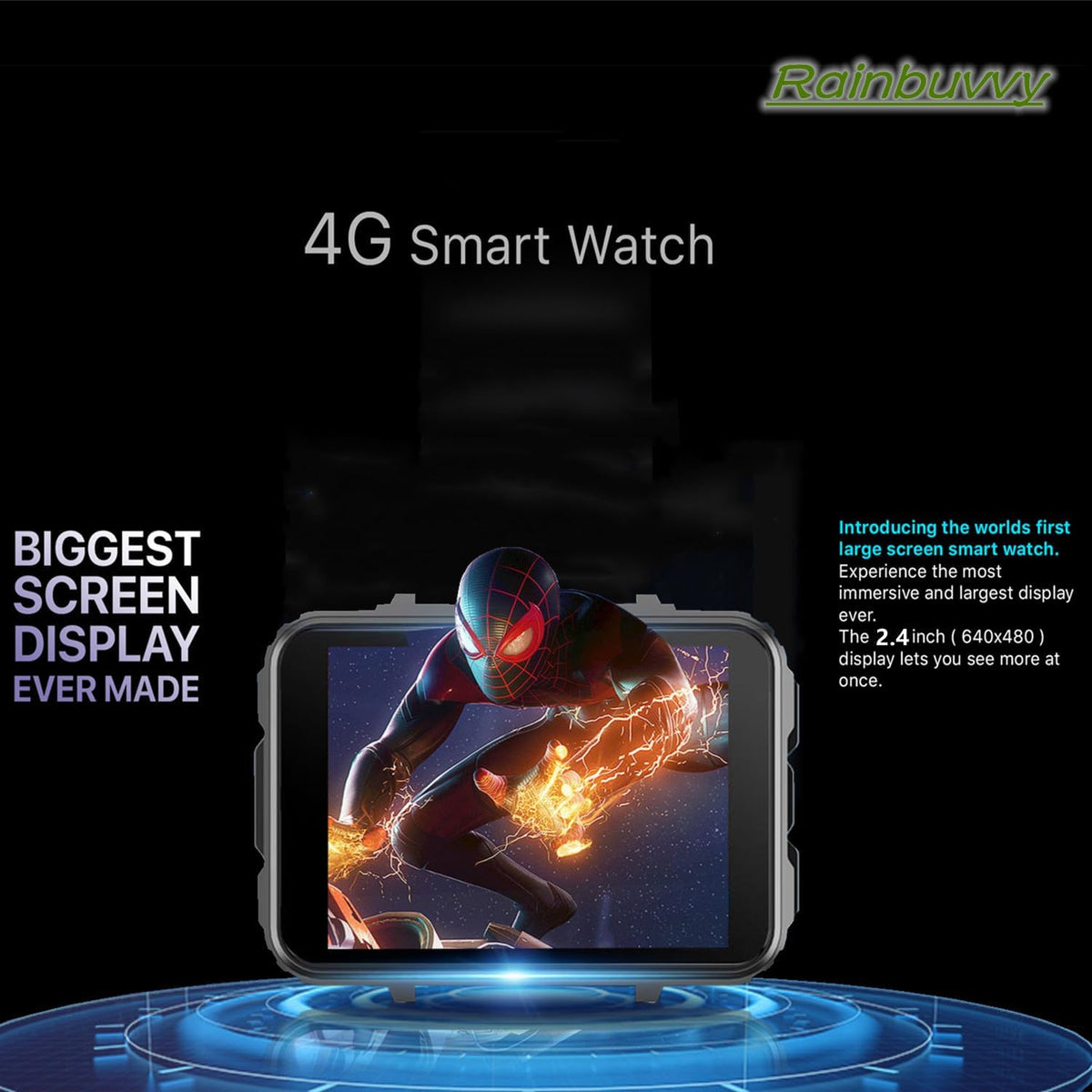 4G Smart Watch for Men 2.4" Display Android 10.7 4GB RAM 64GB ROM 1500Mah Watch Phone with Face ID Dual Camera Bluetooth GPS Waterproof Smartwatch (Black - 4GB+64GB)