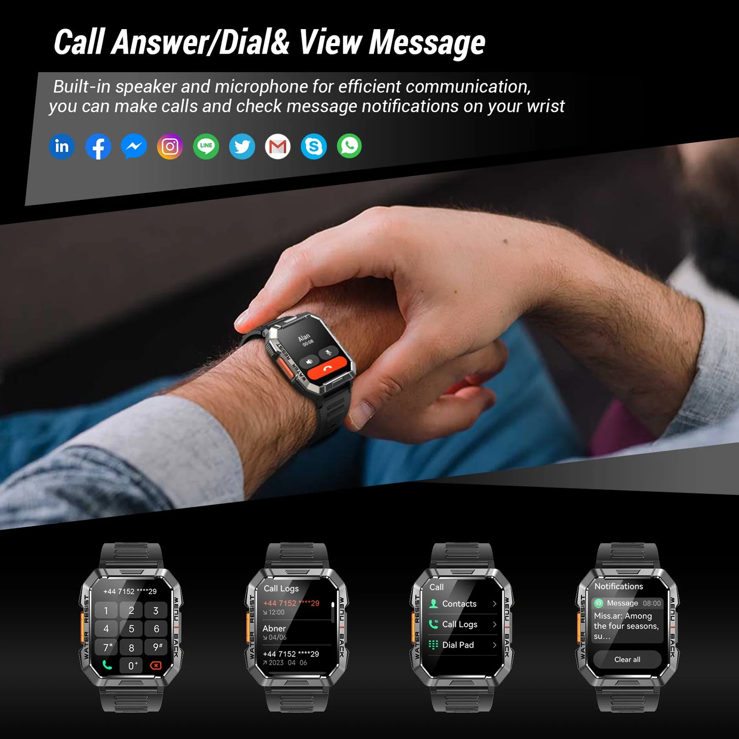 New Smart Watch 2.01'' HD Display Outdoor Men'S Watches with Emergency Lighting Bluetooth Call Waterproof Smartwatch