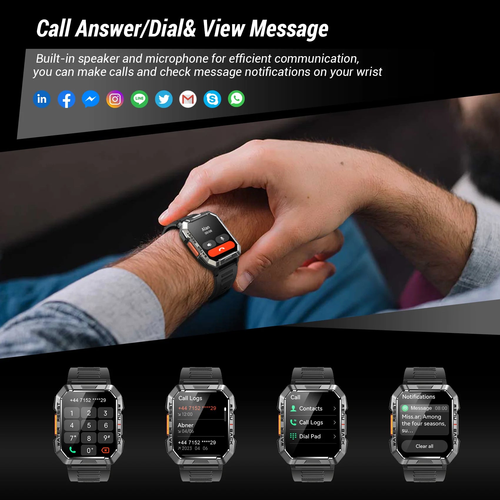 New Smart Watch 2.01'' HD Display Outdoor Men'S Watches with Emergency Lighting Bluetooth Call Waterproof Smartwatch