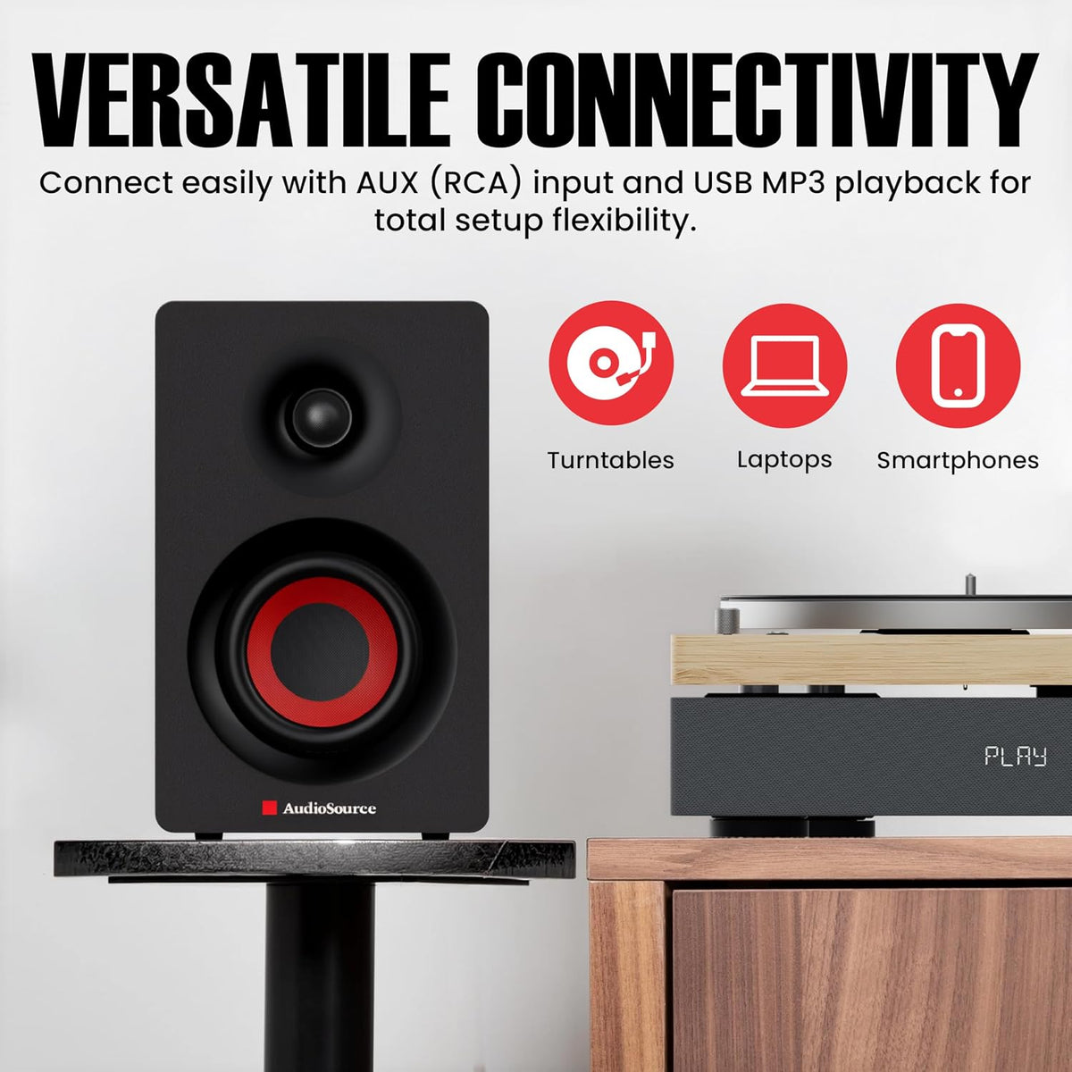 Bookshelf 30W RMS Powered Desktop Speakers, Bluetooth, Hi-Fi
