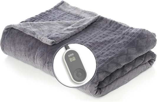 Purerelief Deluxe Heated Blanket - 10 Heat Settings, Super Soft Micromink Velvet Fabric, LCD Controller, Auto Shut-Off Timer, Machine Washable - Full Size Electric Blanket