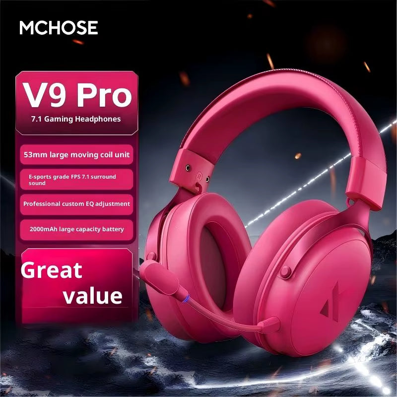 MCHOSE V9 Pro Gaming Headset, Over-Ear Quad-Mode Wireless Bluetooth Headphones for PC with Microphone (Delta Style)