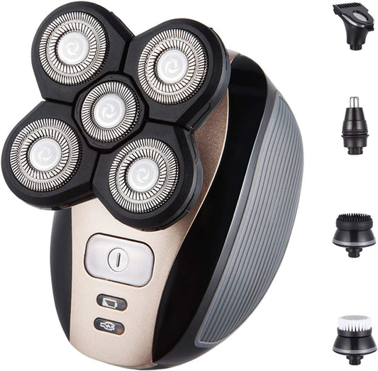 Men'S Electric Bald Razor, 5 in 1 Bald Men'S Head Shaver, IPX7 Waterproof Shaver Heads, Nose Hair Sideburn Trimmer, USB Rechargeable Bald Head Razor
