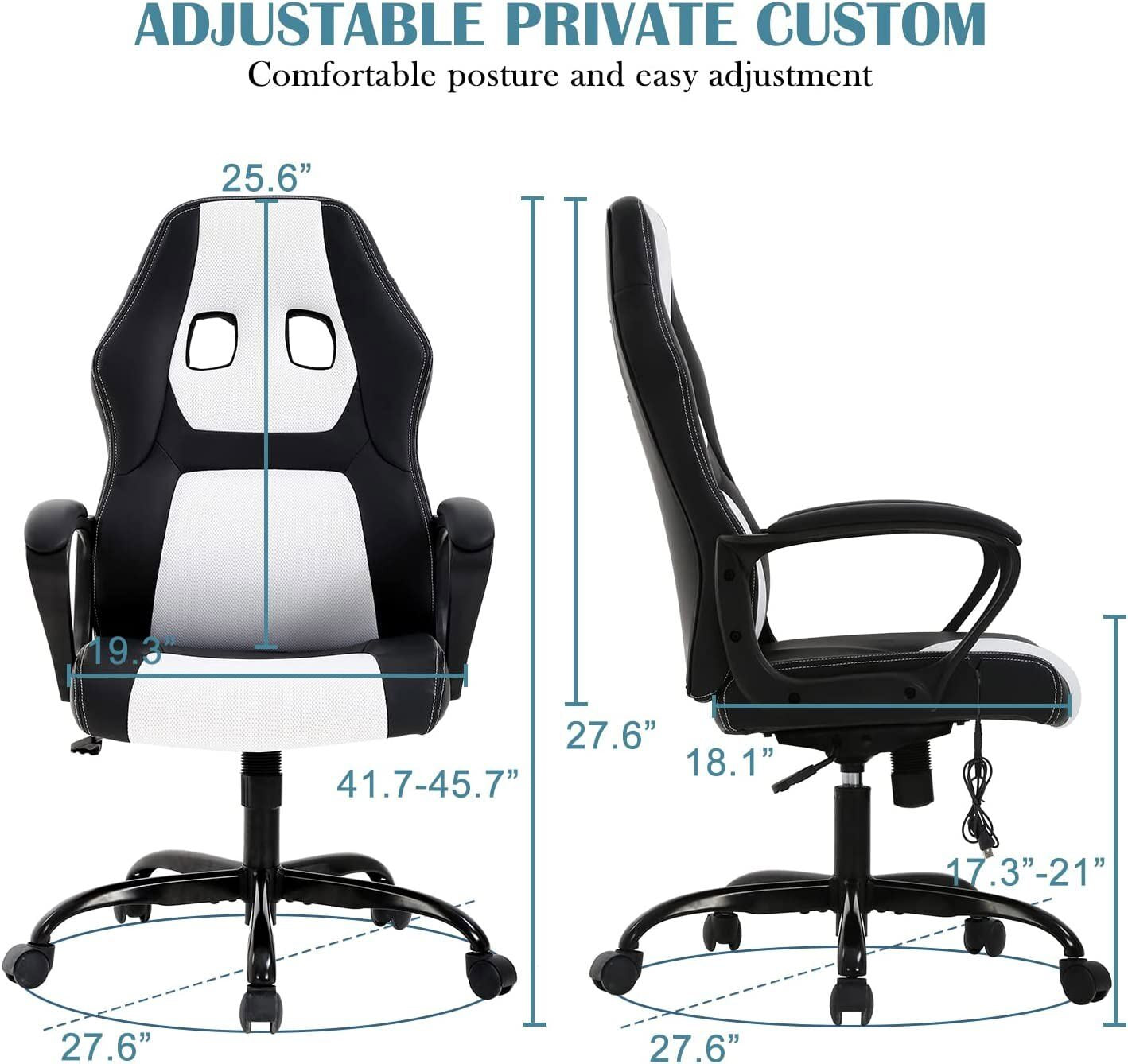 Massage Computer Gaming Chair Swivel Office Ergonomic Racing Chair Seat White