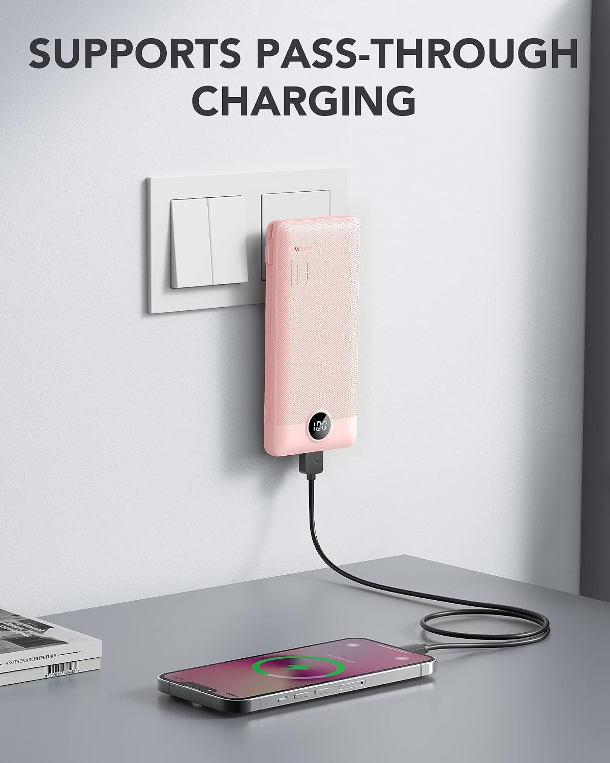 Portable Charger, Power Bank Built-In Cables and AC Wall Plug