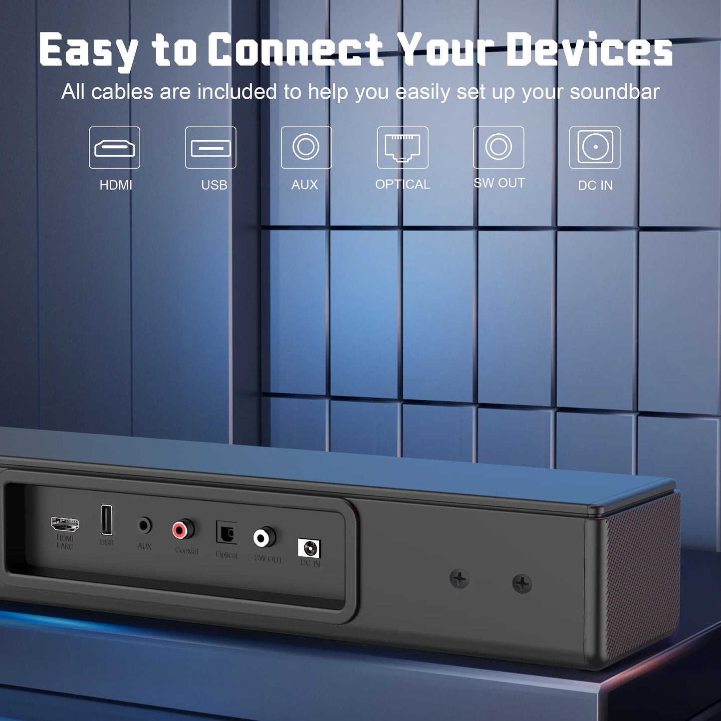 Sound Bar for TV, 200W Peak Power Dolby Atmos Soundbar with Subwoofer, 2.1 CH 3D Surround Home Audio TV Speakers with Remote Control, Bluetooth 5.3/Hdmi-Arc/Aux/Opt