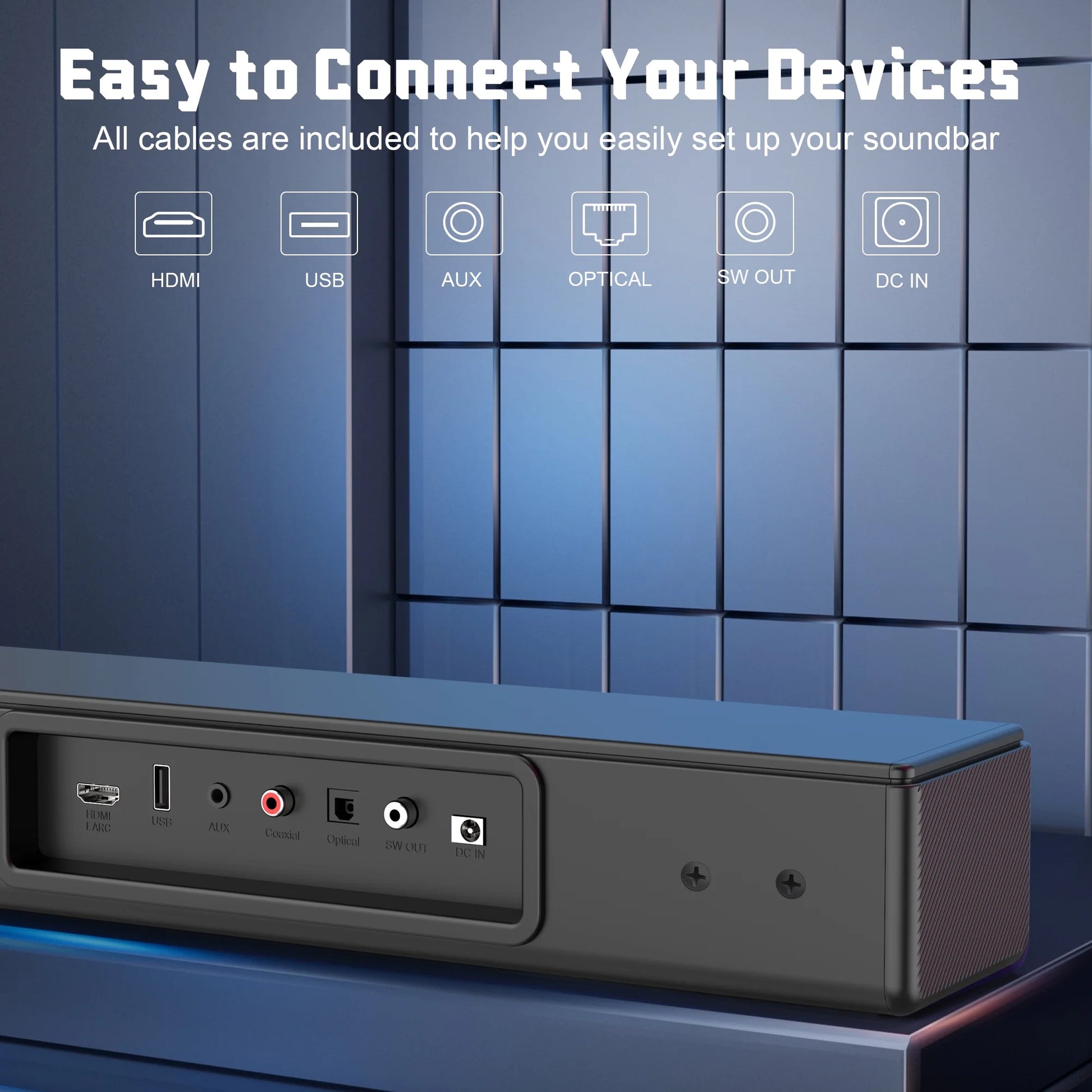 Sound Bar for TV, 200W Peak Power Dolby Atmos Soundbar with Subwoofer, 2.1 CH 3D Surround Home Audio TV Speakers with Remote Control, Bluetooth 5.3/Hdmi-Arc/Aux/Opt