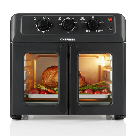 XL Air Fryer Oven W/ French Doors, 26 Qt Capacity, 5 Functions - Black