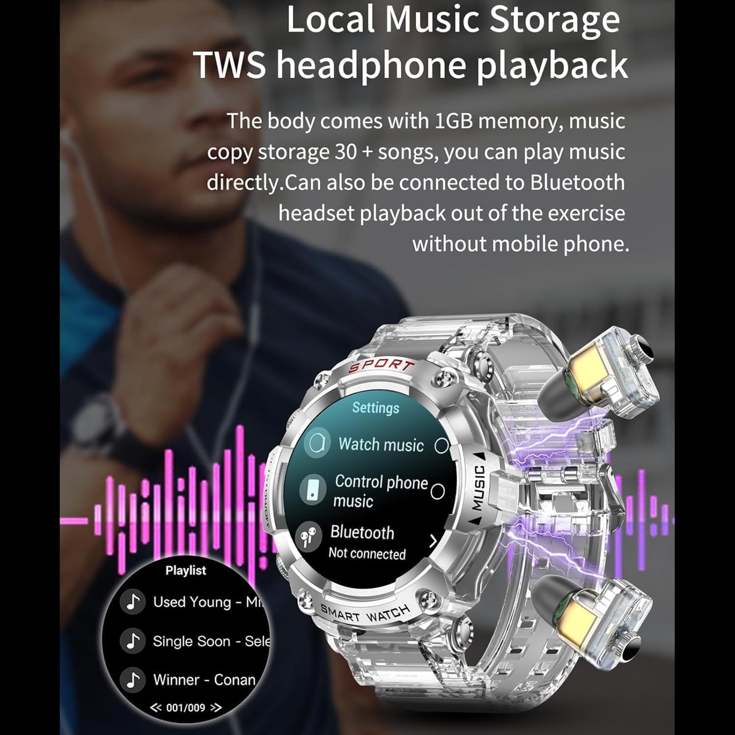 Smart Watch with Earbuds for Women Men,1.52" HD Touch Screen & Bluetooth Call (Make/Answer),Activity Tracker 2 in 1 Heart Rate Monitor,Bluetooth Watch with Local Music for Android Ios