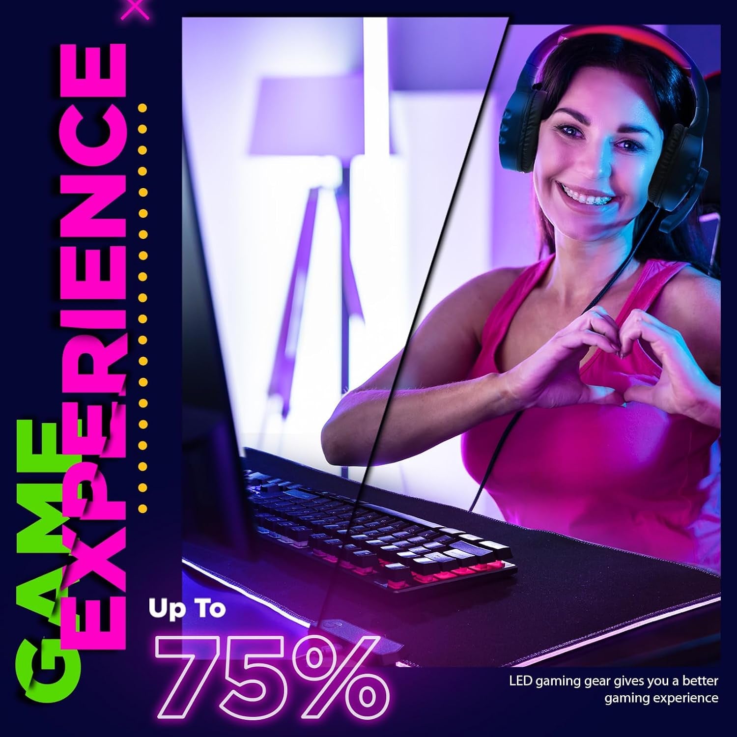 6 in 1 Gaming Accessories Bundle Includes Keyboard, Mouse, Mouse Pad, Headset, LED XL Mouse Pad, Luminous Headphone Stand Backlight PC Gaming Set for PC Beginner Gamer Gift Favors