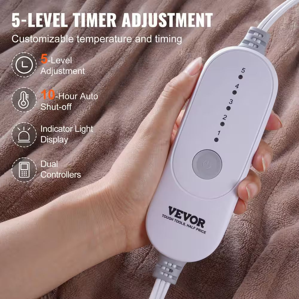 Heated Blanket Electric Throw 100 In. X 90 In. Twin Size Soft Flannel, Sherpa Heating Blanket Electric Blanket, Beige