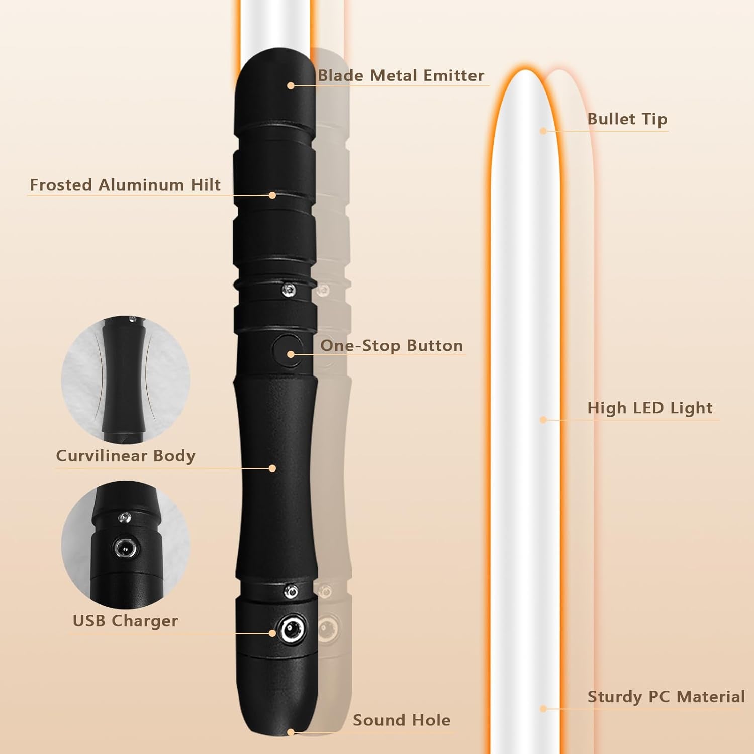 Dueling Lightsaber Smooth Swing Light Sabers |FX Loud Sound Sabers with 3 Vivild Movie Fonts,Blaster,Foc Metal Hilt for Adults Boys Teens Heavy-Duty, USB-DC Recharge(Orange)