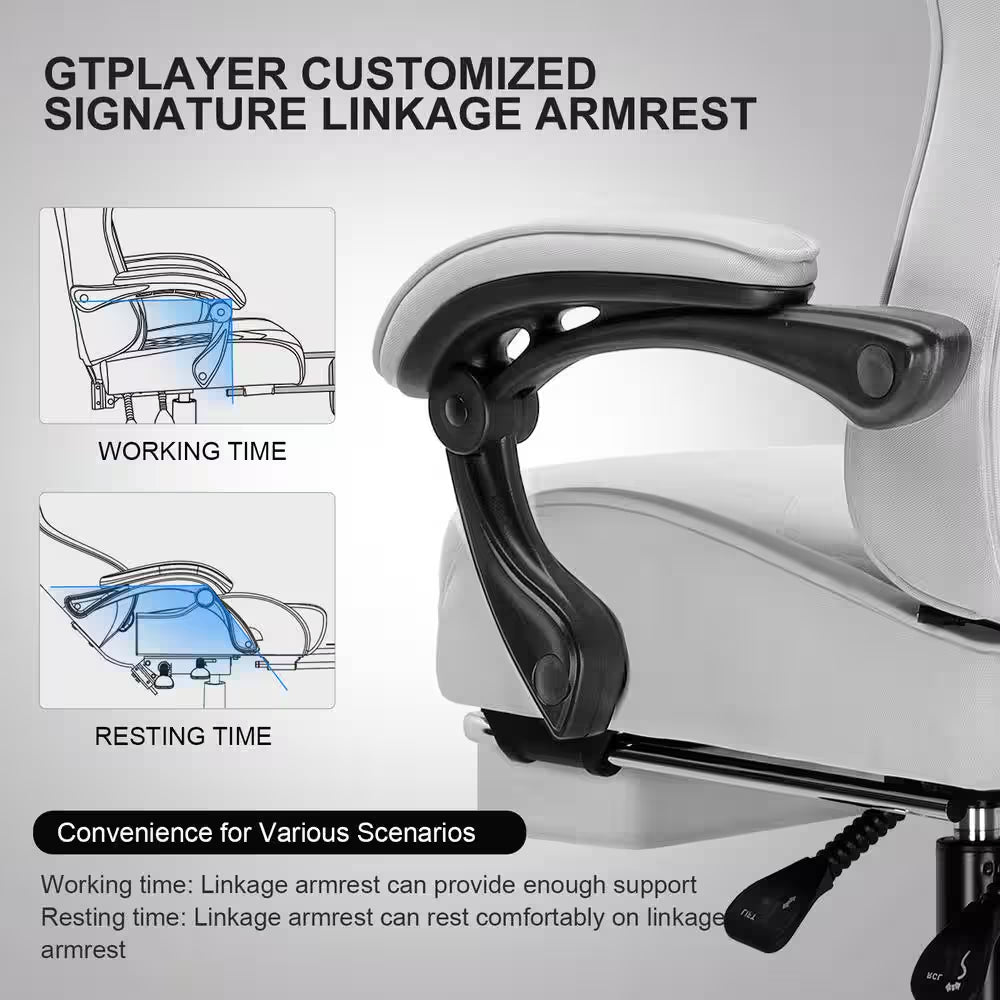 Fabric Gaming Chair Adjustable Height Computer Chair Light Gray Game Chair with Footrest, Headrest