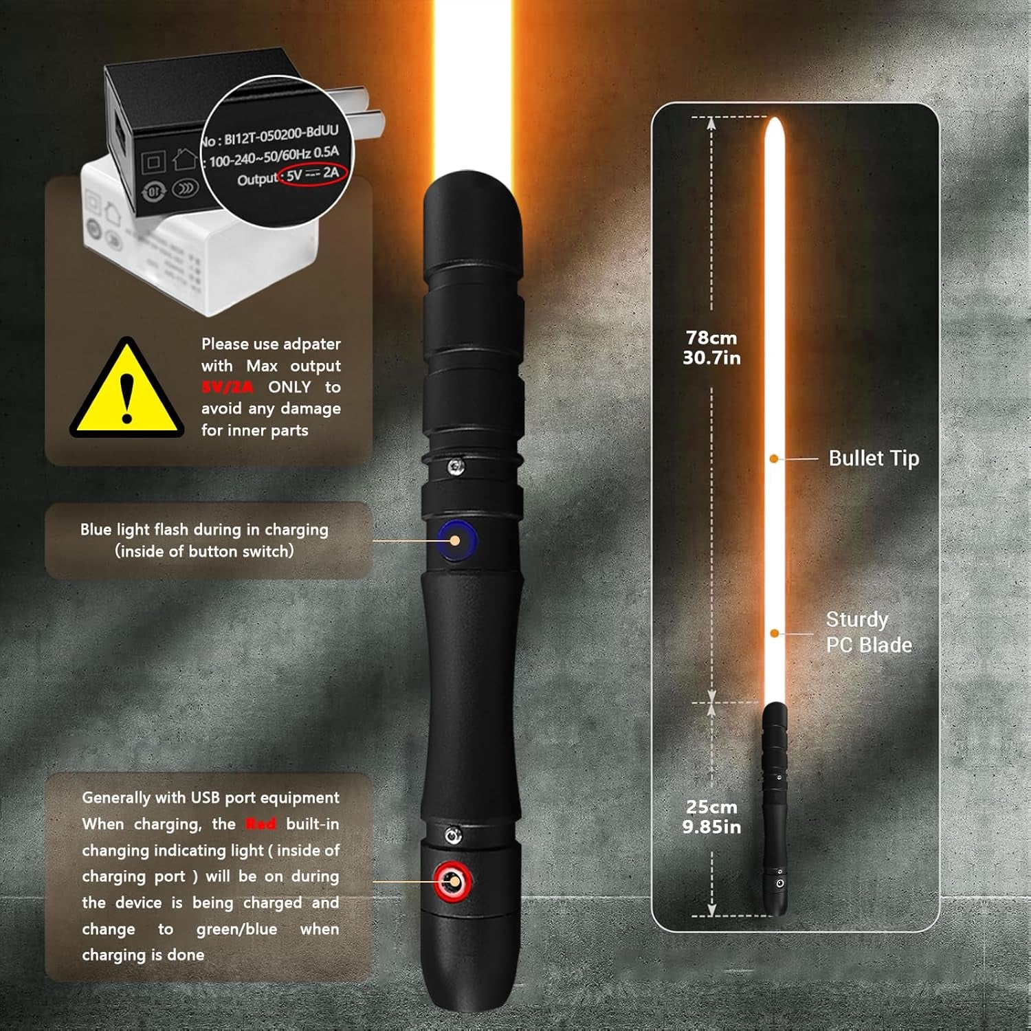 Dueling Lightsaber Smooth Swing Light Sabers |FX Loud Sound Sabers with 3 Vivild Movie Fonts,Blaster,Foc Metal Hilt for Adults Boys Teens Heavy-Duty, USB-DC Recharge(Orange)