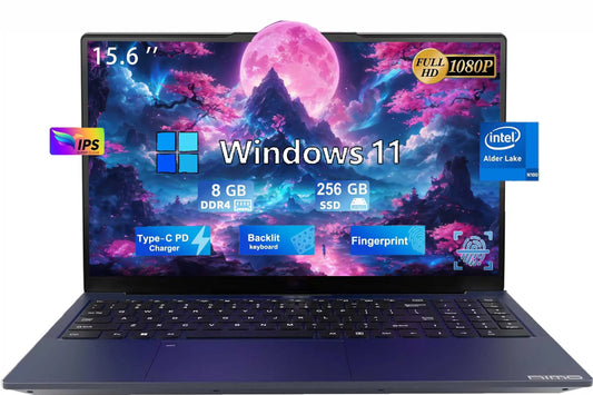 15.6" Business Laptop Computer Quad-Core Intel Celeron N100 Processors Windows 11 up to 3.4Ghz Type-C 65W PD Fast Charger 8GB RAM 256GB SSD 2 Years Warranty (Blue)