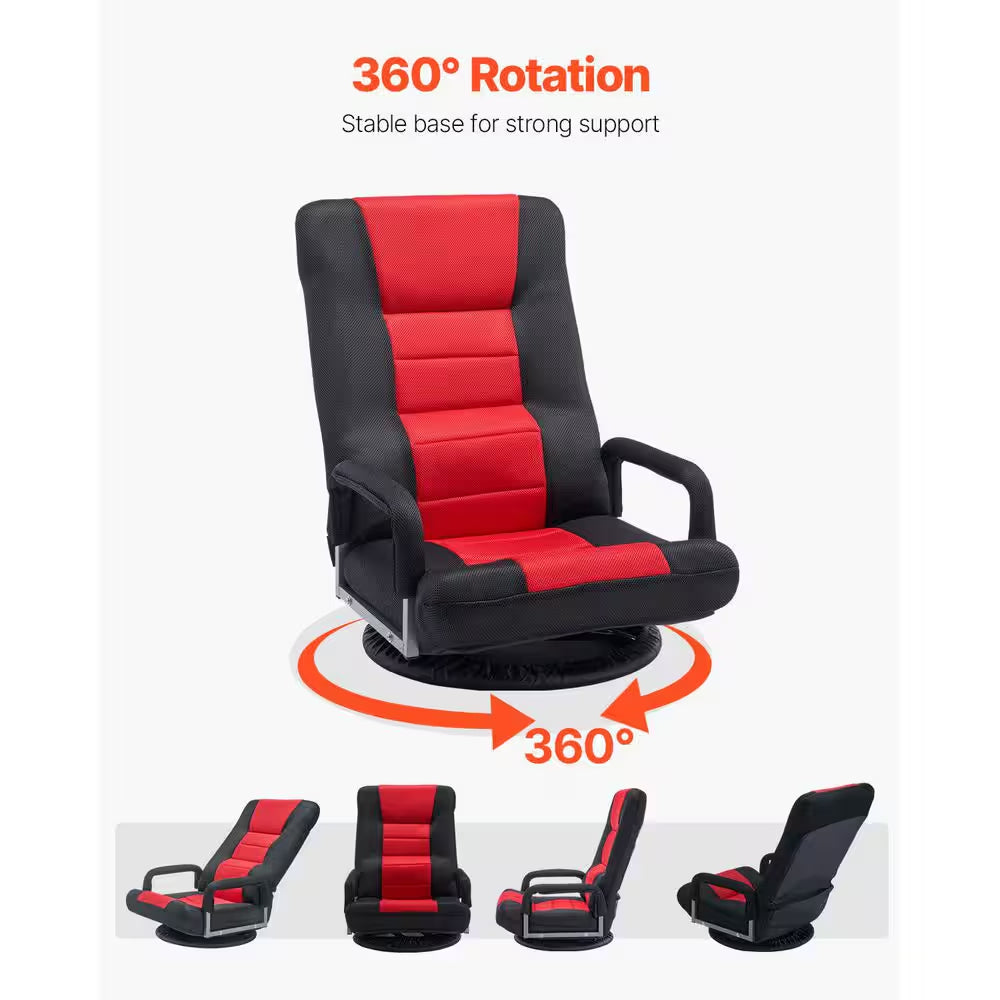 Swivel Floor Gaming Chair, 360° Rotating Floor Chair with 6 Adjustable Position Folding Backrest and Lumbar Black