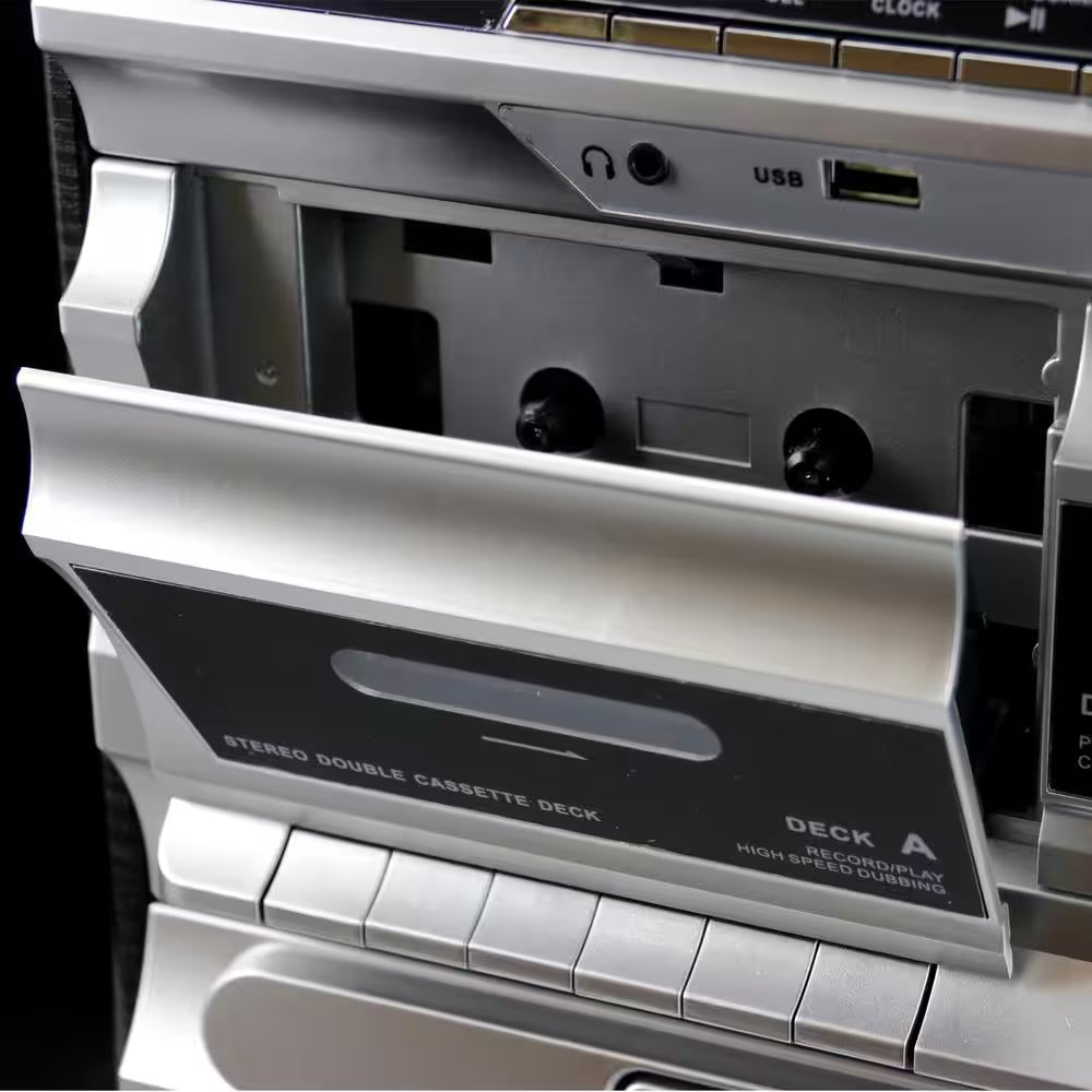 3-Speed Turntable with CD Player, Double Cassette Player, Bluetooth, FM Radio and USB/SD Recording