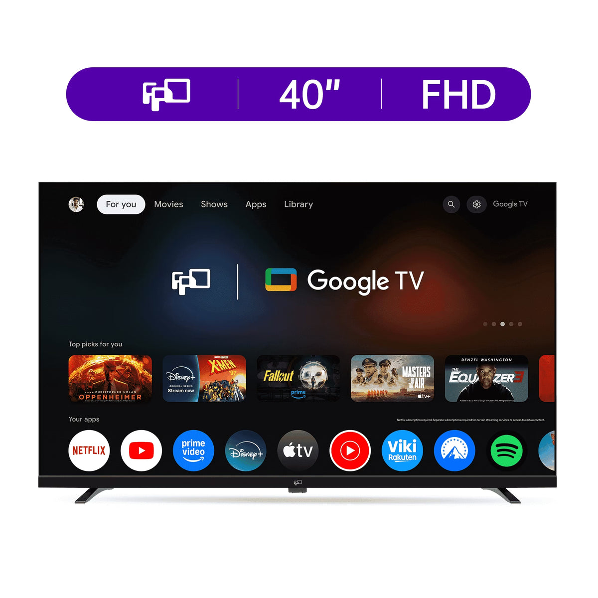 40-Inch Smart TV, 1080P Fhd LED Google TV with Google Play/Cast, Google Assistant Voice Control, Dolby Audio, HDR10, Flat Screen