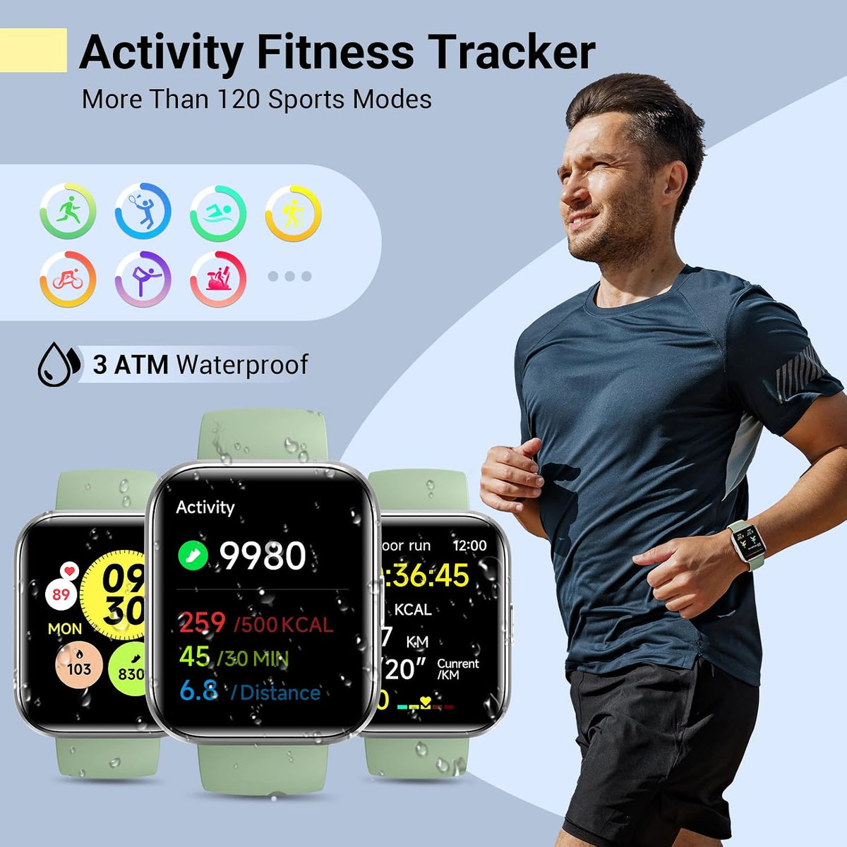 Smart Watches for Women/Men, Smart Watch for Android Phones & Iphone, Fitness Watches for Women with Alexa, Call & Notification Alerts, Tracks Heart Rate/Sleep Smartwatches (Green, 1.8 Inches)
