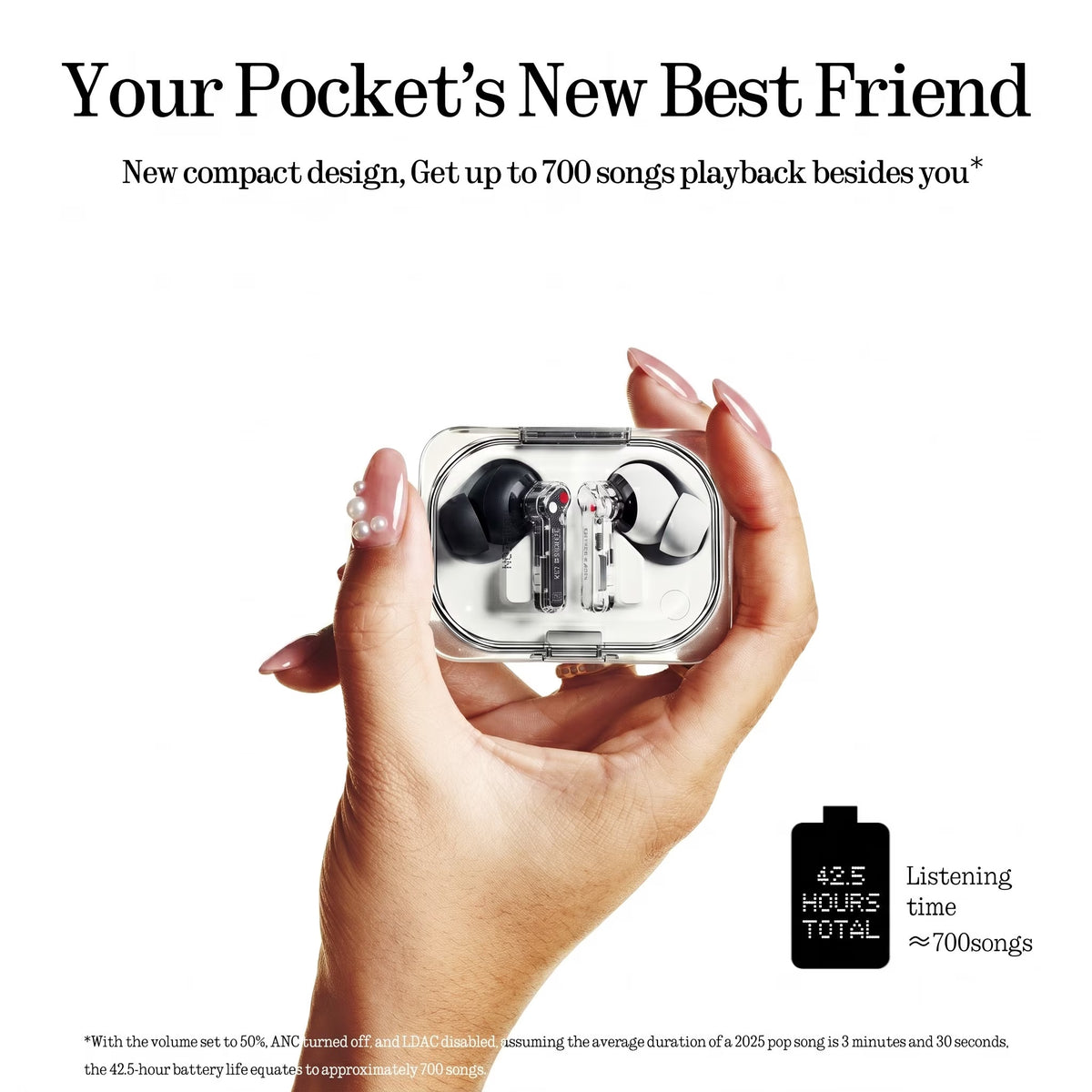 Ear (A) Wireless Earbuds, 45Db Hybrid Noise Cancelling Earbuds, Hi-Res Audio, Advanced Equaliser, Dual Connect, 6 Mics, 42.5H Playtime Ear Buds Wireless Bluetooth, White