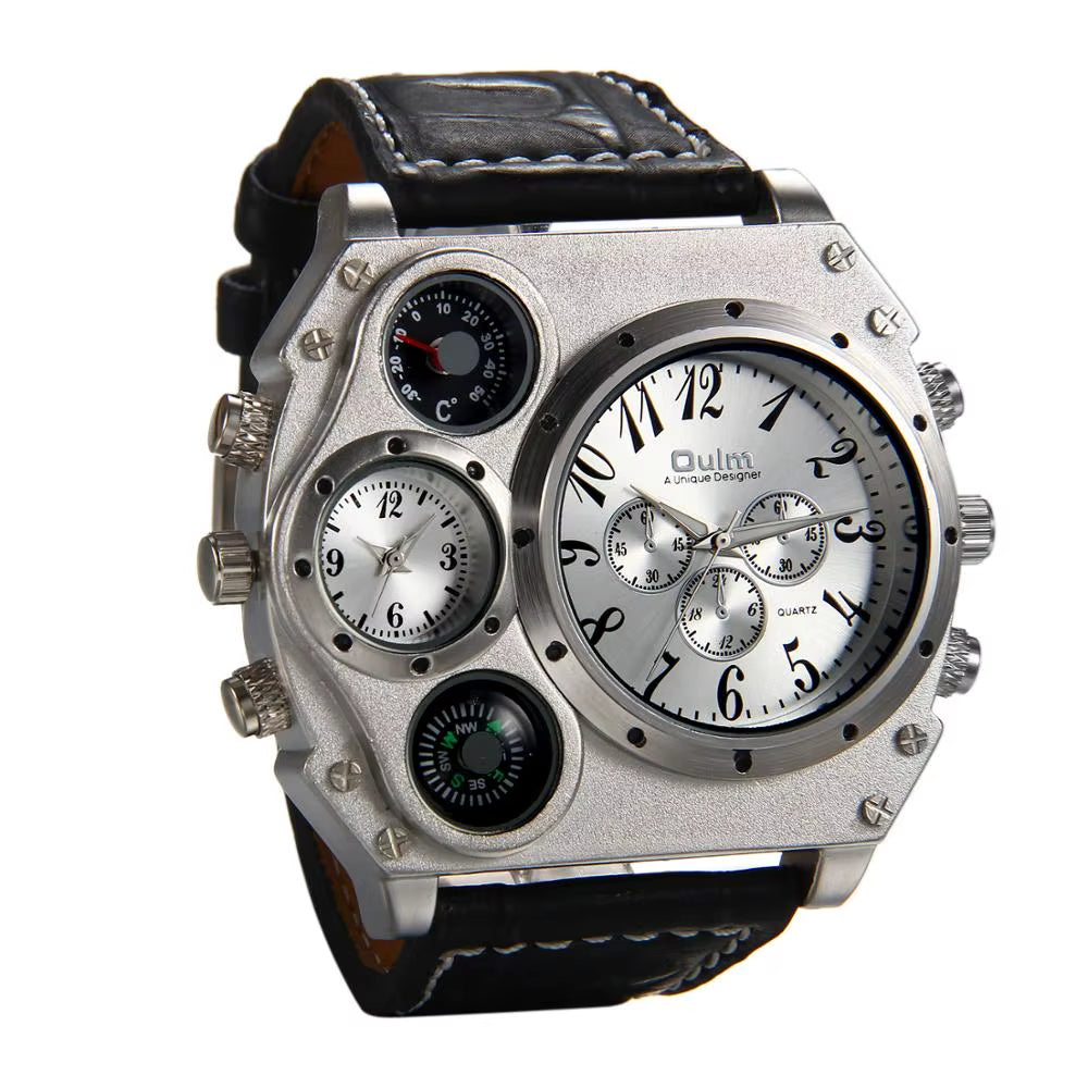 2022 Trendy Luxury Brand Men Watches Men Sport Watches Two Time Zone Wristwatch Decorative Compass Male Quartz Watch