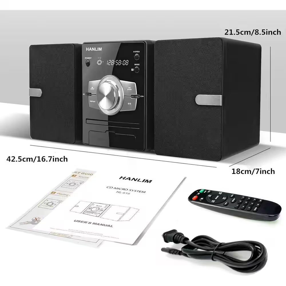 30W Hifi Home Stereo System-Cd Player, FM Radio, Bluetooth, AUX/USB, Earphone Jack, Remote Control