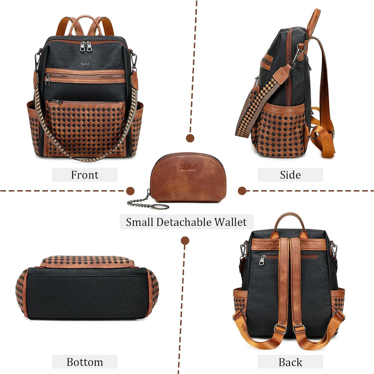 Leather Backpack Purse for Women Designer Ladies Shoulder Bag Fashion Faux Work Travel Handbags