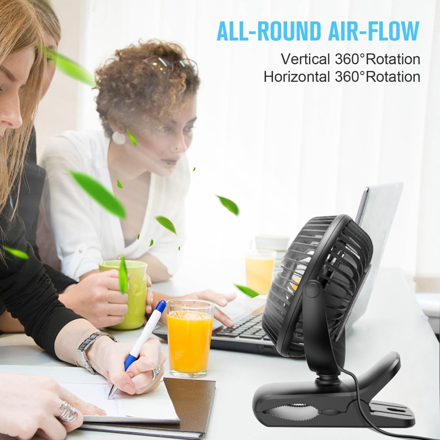 BESKAR Small Clip on Fan, 3 Speeds USB Fan with Strong Airflow, Clip & Desk Fan