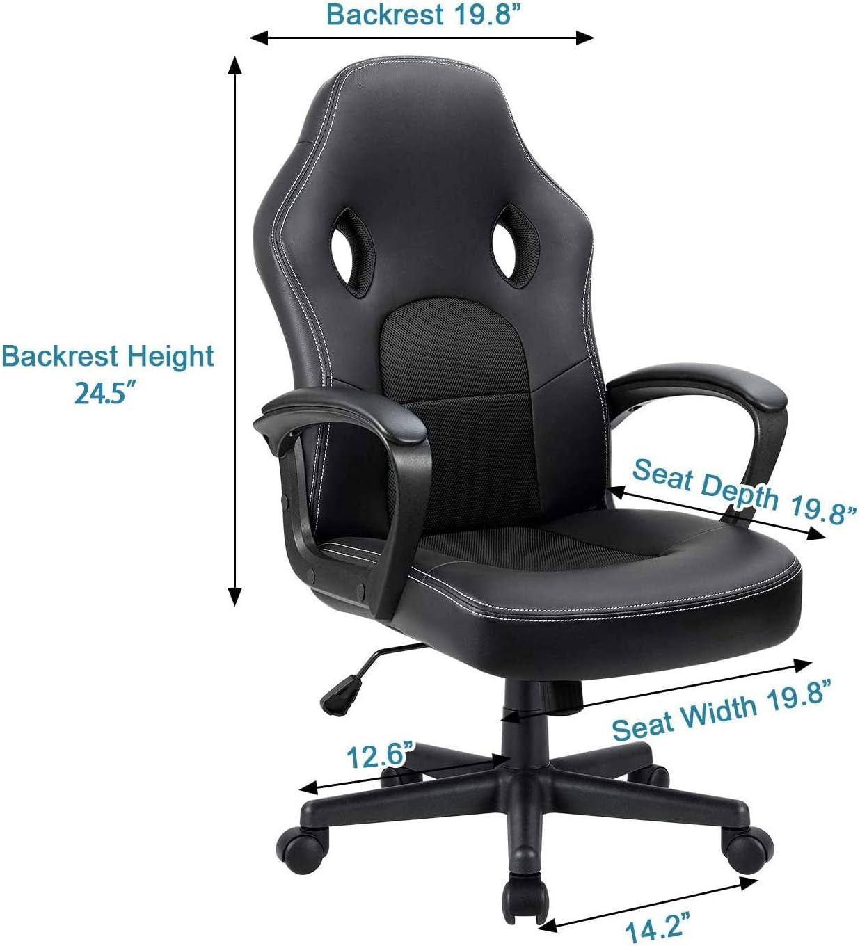Gaming Chair Office Chair Leather Computer Desk Chair Racing Style Ergonomic Adjustable Swivel Task Chair with Lumbar Support and Arms (Black)