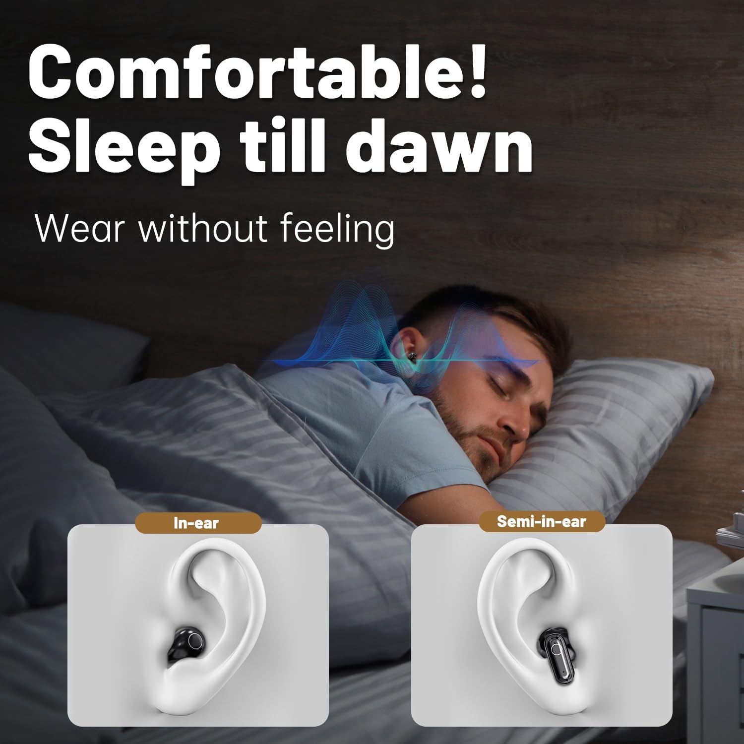 Wireless Bluetooth Headset，Tiny Size Invisible Earbuds，Sleep and Sports Earphones Set, 2 Pairs, Mini and Short Handle Design，For Work Sport Sleeping ﻿ ﻿ (Khaki)
