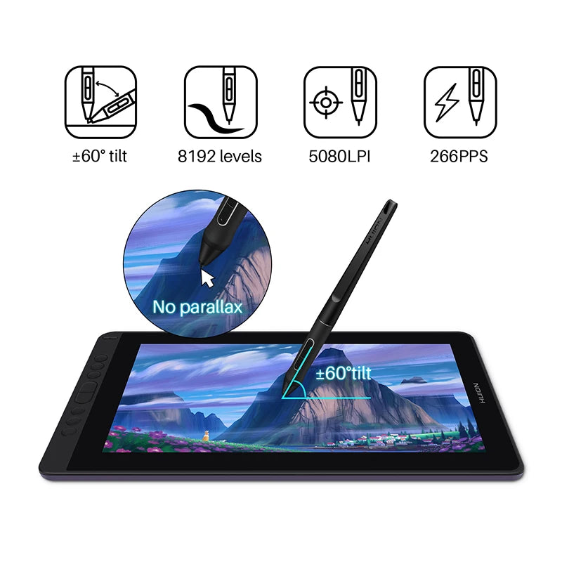Kamvas 13 Graphics Tablet Monitor AG Glass Pen Display Drawing Screen 8192 Battery-Free Stylus for Android Windows Macos