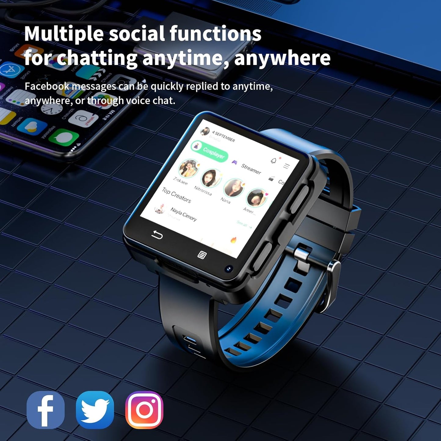4G Smart Watch Phone Call, 4GB+64GB Android 11 CPU MTK6761 Smartwatch, 2.64" Large Screen Gaming Watch 1200Mah Type-C Port Dual Camera Wifi Bluetooth GPS Smart Watches for Men