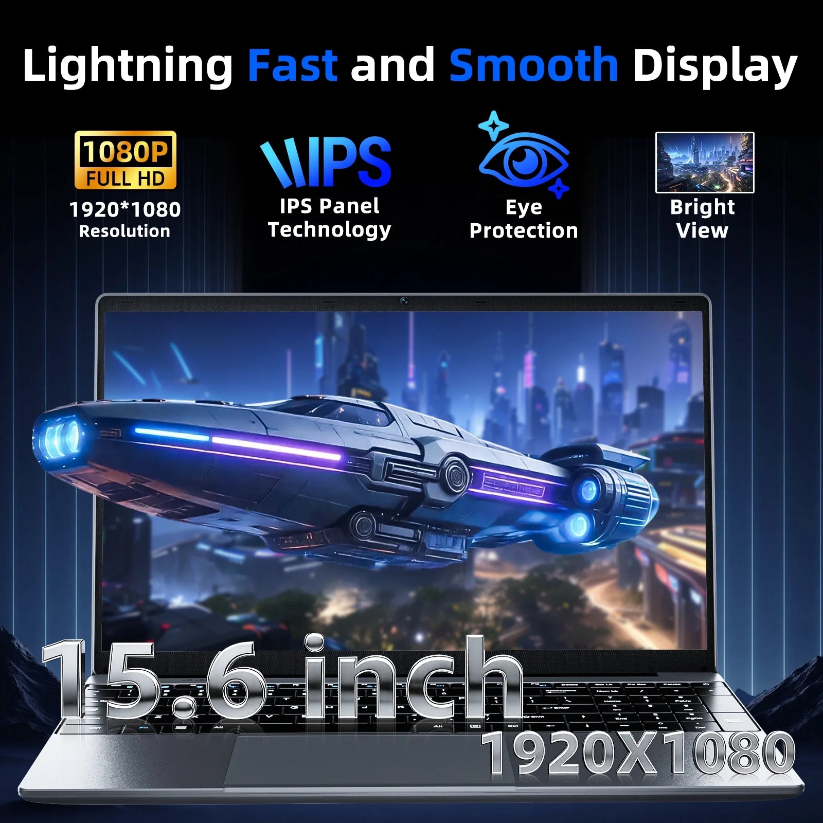 15.6" Laptop 12GB DDR4 256GB SSD Windows 11 Laptops Computer, 4-Core Intel Celeron CPU, AI App, Office 365, 1080P FHD, Wifi 5
