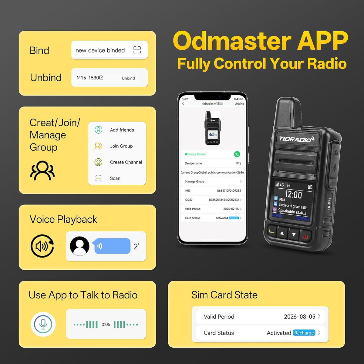 TD-M15 Rapid Global Walkie Talkies 5000 Mile Long Range Poc Radios, 4G LTE Unlimited Range Nationwide PTT Two Way Radios for Family, Logistics, Company, Construction with Sim Card (8Pcs)