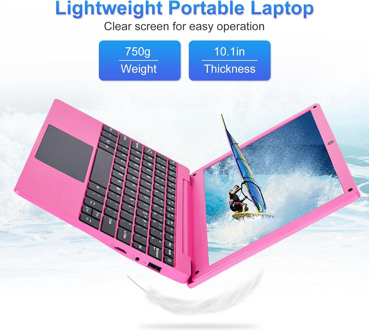 10.1Inch Laptop,Quad-Core Processor with Android 12.0 OS,2GB RAM,64GB Emmc,Built-In Camera, Wifi,Usb Interface,Tpye-C Charging for Learning and Entertainment (Pink 2GB+64GB)