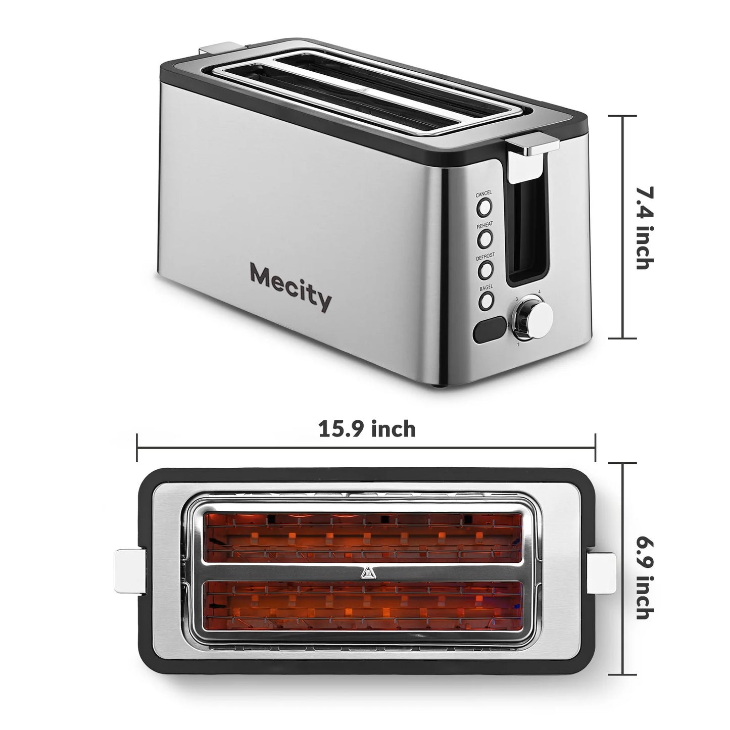 4-Slice Stainless Steel Toaster with Digital Countdown Timer & Warming Rack, 1300W, Silver