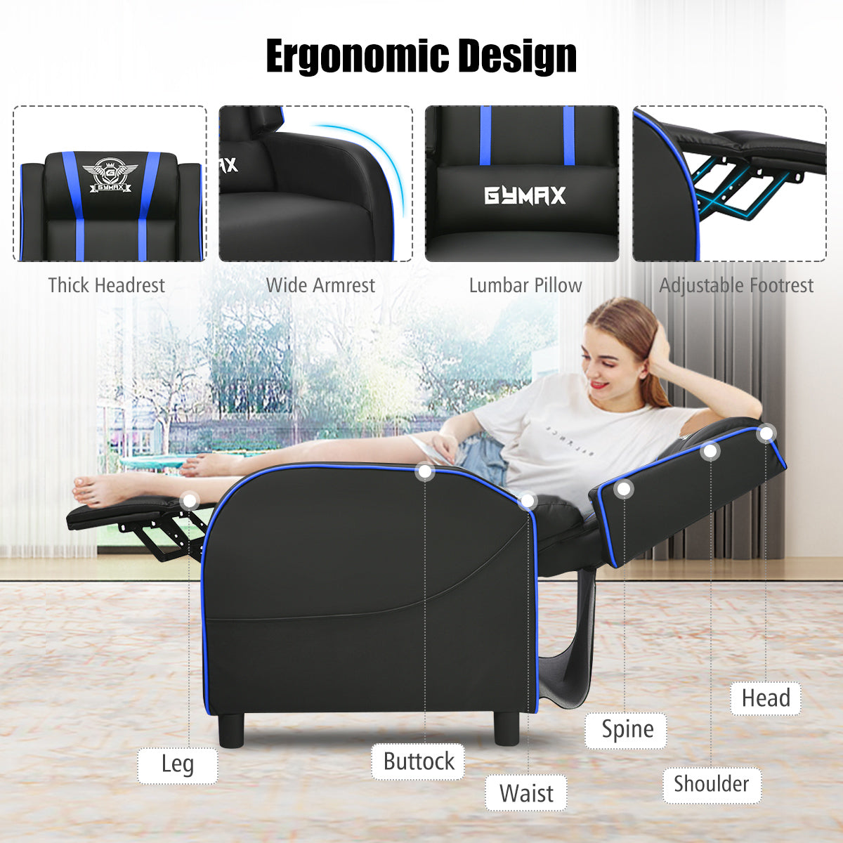Massage Gaming Recliner Chair Racing Single Lounge Sofa Home Theater Seat